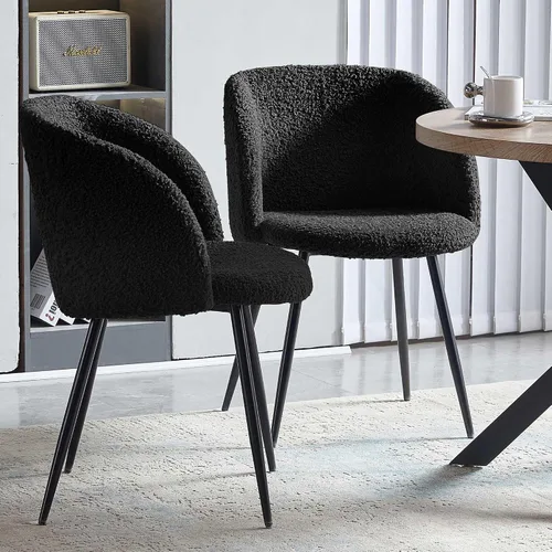 Miniatura 4 de NORDICANA Juego de mesa de comedor y sillas de 3 piezas, juego de mesa redonda de madera de ingeniería de 37 pulgadas con sillones de sherpa Negro