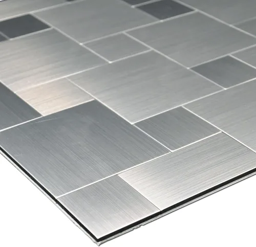 Miniatura 7 de Mosaico decorativo adhesivo de 12" x 12" con superficie de metal cepillado Art3d Plateado (Brush Silver)