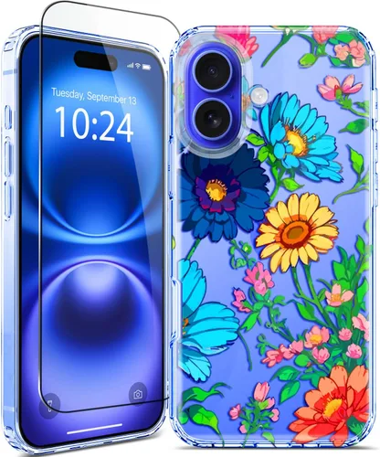 Miniatura 18 de Funda para iPhone 16, con protector de pantalla, linda para mujeres y niñas, funda protectora de grado militar de 10 pies para iPhone 16, funda