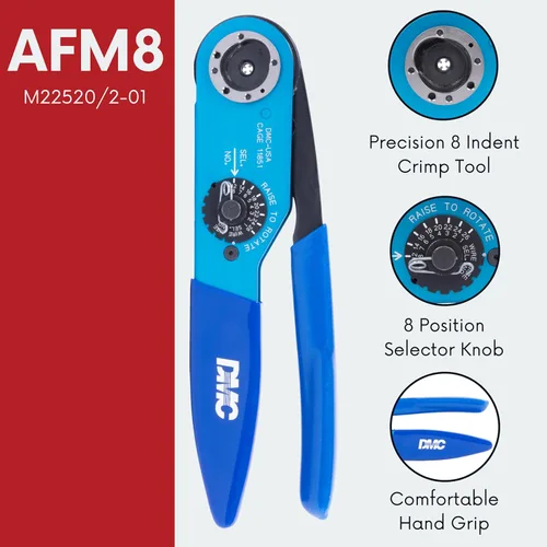 Miniatura 2 de DMC Herramienta de crimpado AF8, engarzado de 8 sangrías, calificada para M22520/1-01, rango de cables 12-26 AWG