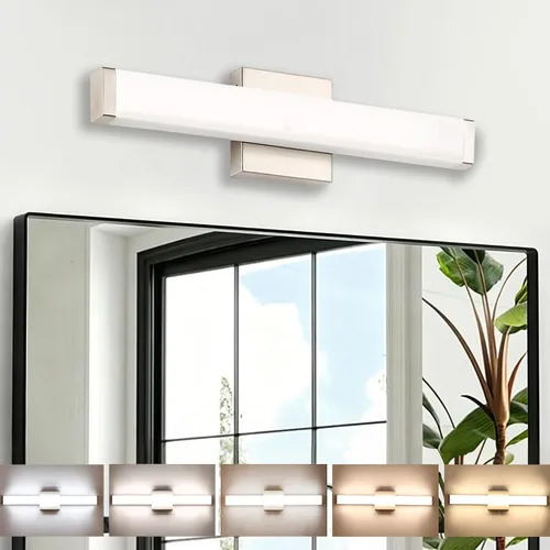 Miniatura 17 de Lámpara de tocador de baño de níquel cepillado, cuadrada, LED, 60 cm (24 pulgadas), 14 W, luz blanca natural, 4000 K, barra de luz para espejo