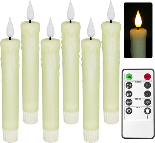 Miniatura 10 de PChero - Velas cónicas sin llama con temporizador remoto, paquete de 3 portavelas de corteza de abedul con cera real que funcionan con pilas, velas