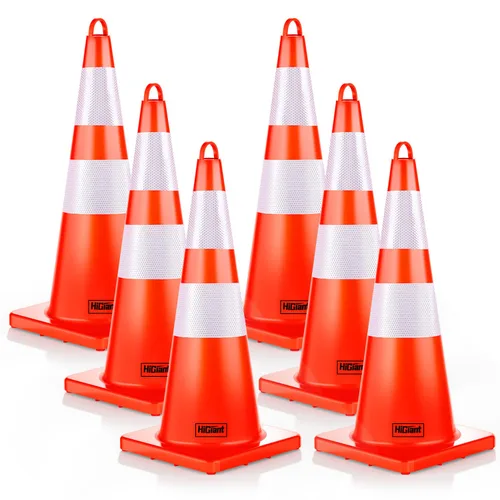 HiGiant - Conos de seguridad de tráfico de 28 pulgadas con collares reflectantes, conos de PVC naranja resistentes para seguridad vial,
