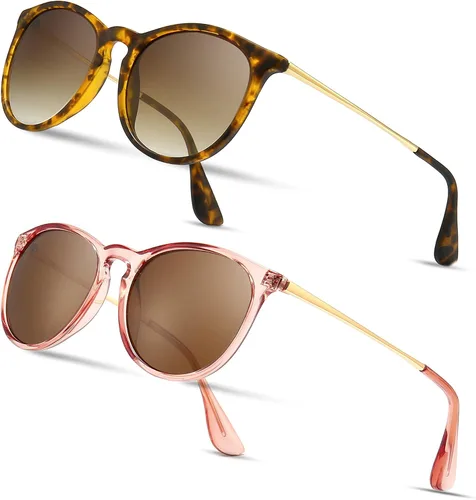 SUNGAIT 2 pares de lentes de sol polarizados redondos para mujeres y hombres estilo vintage moderno lentes de colores UV400
