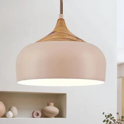 Miniatura 8 de ELYONA Lámpara colgante japonesa moderna de 12 pulgadas para isla de cocina, lámpara colgante de granja con pantalla de metal de grano de madera