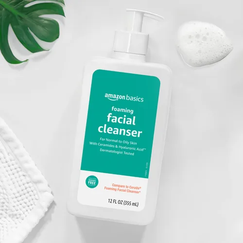 Miniatura 7 de Amazon Basics Limpiador facial espumoso con ceramidas y ácido hialurónico, suave lavado facial diario, no comedogénico, sin fragancia, 12 onzas