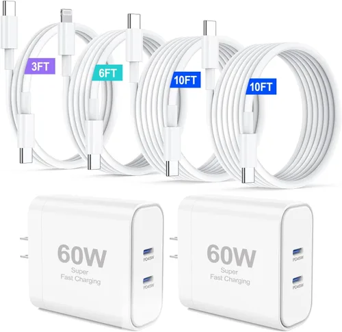 Miniatura 10 de Cargador para iPhone 17, 45 W de carga rápida USB C de doble puerto con cable de carga tipo C de 3/6/10/10 pies, adaptador rápido PD 3.0 para iPhone