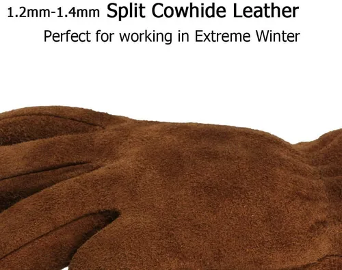 Miniatura 9 de OZERO 2 pares de guantes de trabajo de cuero de invierno para clima frío al aire libre: guantes cálidos con aislamiento térmico para hombres