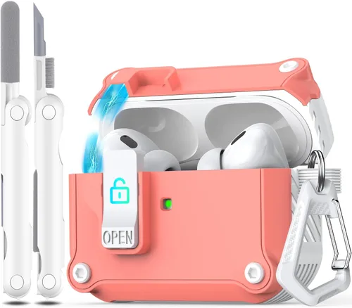 Miniatura 60 de R-fun - Funda para audífonos compatible con AirPods de 4.ª generación 2024, cubierta protectora de expulsión automática a prueba de caídas, puerto