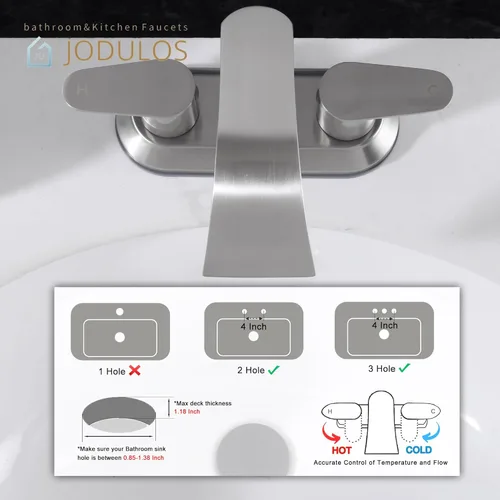 Miniatura 3 de Juego central de 4 pulgadas, grifos de baño de 3 agujeros, níquel cepillado, juego central con líneas de suministro cUPC, grifo de lavabo de baño