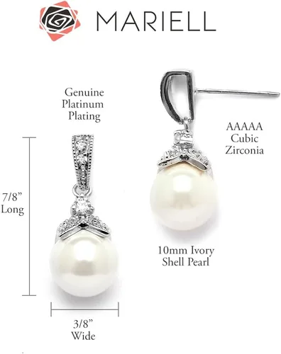 Miniatura 5 de Mariell Juego de collar y aretes de perlas con cristales de circonita cúbica para novia, dama de honor, regalo de cumpleaños