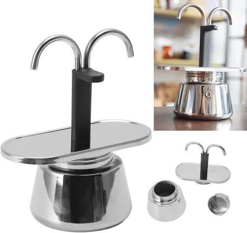 Miniatura 3 de CHICIRIS Cafetera, olla, cafetera, 2 tazas de 3.4 fl oz, olla doble de acero inoxidable, moca, cafetera italiana de conducto DIY