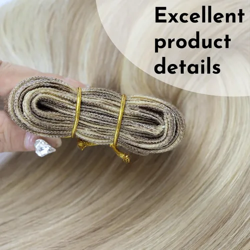 Miniatura 6 de HC Extensiones de cabello humano Remy de 18 pulgadas, cabello lacio de doble trama, cabello cosido con reflejos rubio ceniza mezclado con rubio