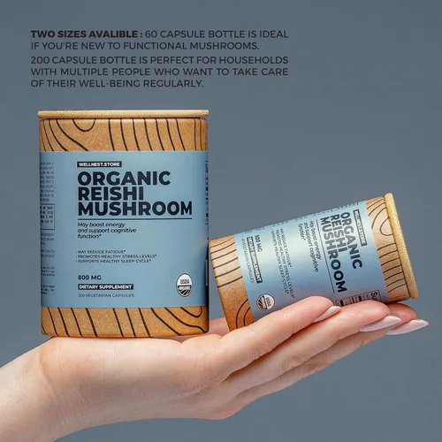 Miniatura 3 de Cápsulas de suplemento de hongos orgánicos Reishi Extracto de ganoderma, suplemento de apoyo inmunológico Aumenta la energía, combate la fatiga