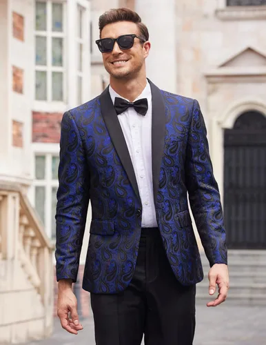 Miniatura 3 de COOFANDY Chaqueta de esmoquin floral para hombre, chal de cachemira, con solapa, chaqueta para cena, graduación, boda