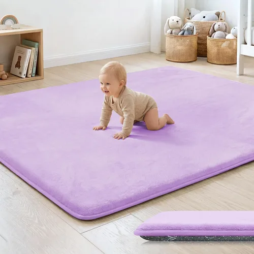 Miniatura 22 de Tapete de cama de bebé de 1.3 pulgadas de grosor para dormitorio, tapete básico de espuma acolchada suave de felpa de 28 x 72 pulgadas con acolchado