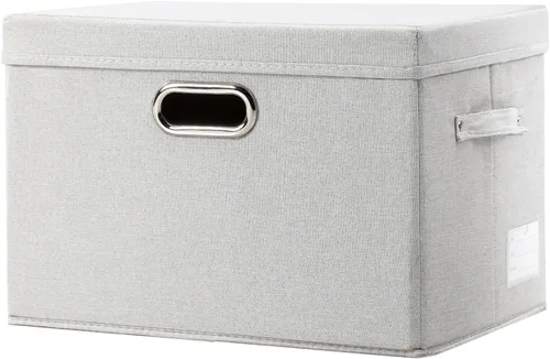 Miniatura 54 de PRANDOM Contenedor de almacenamiento plegable con tapa [1 unidad] Caja de almacenamiento decorativa de tela de lino, cesta organizadora con asas