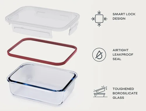 Miniatura 3 de Contenedores grandes de vidrio para almacenamiento de alimentos con tapas, juego de 3 unidades, 52 onzas, 6.4 tazas, recipientes de almacenamiento