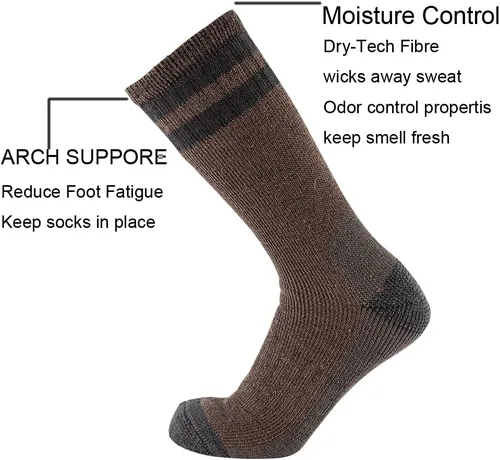 Miniatura 2 de Cerebro Calcetines de lana merino para hombre, calcetines acolchados a media pantorrilla que absorben la humedad, calcetines de senderismo