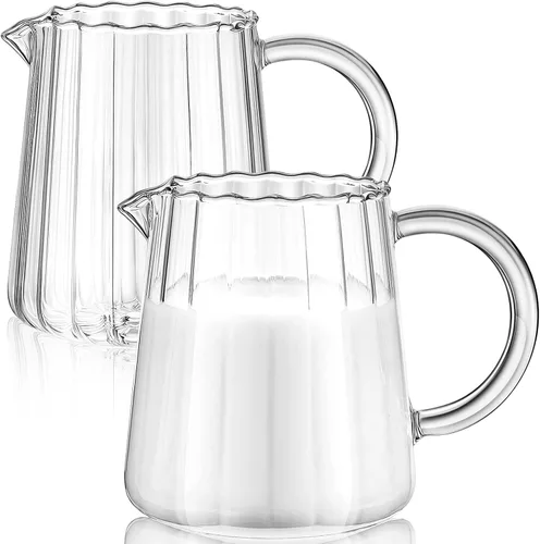 Miniatura 8 de Leinuosen 2 piezas Jarra de crema pequeña de vidrio con pico Jarra espumante de leche Jarra de vidrio elegante para café y té Jarra creativa