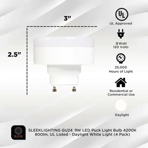Miniatura 2 de Bombillas LED de 2 clavijas con base GU24 de 11 W, 60 W, certificación UL, 120 V, mini bloqueo giratorio, 4200 K, luz blanca diurna, regulable