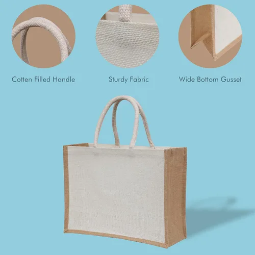 Miniatura 4 de Paquete de 2 bolsas grandes de yute con asas de 15.8 x 11.9 x 5.9 pulgadas, bolsas de regalo de arpillera reutilizables para compras, playa, bodas