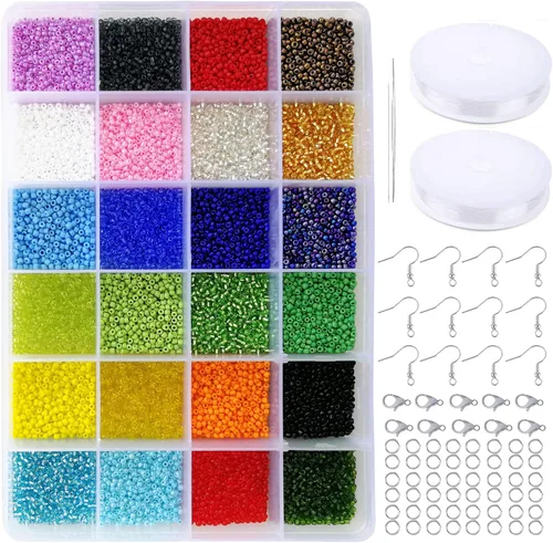 Miniatura 9 de Tamaño 12/0 - Cuentas de cristal para manualidades de 0.079 pulgadas (0.079 in), juego surtido con caja organizadora para fabricación de joyas