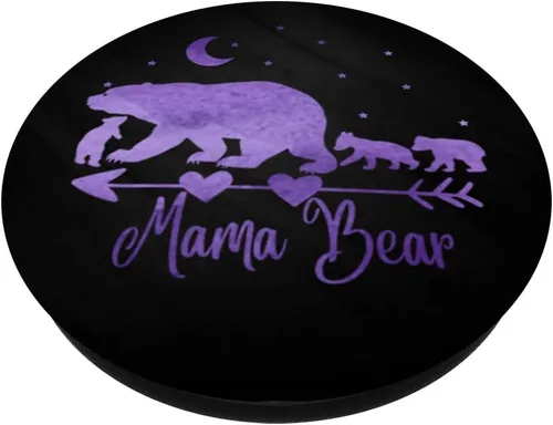 Miniatura 2 de Agarre y soporte para teléfonos y tabletas, diseño de oso de la Mamá y tres cubitos sobre PopSockets negro, Negro