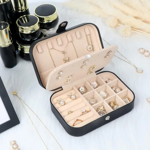 Miniatura 7 de Joyero de viaje, pequeñas cajas organizadoras de joyas para mujeres y niñas, estuche de joyería de viaje de 2 capas, mini soporte portátil