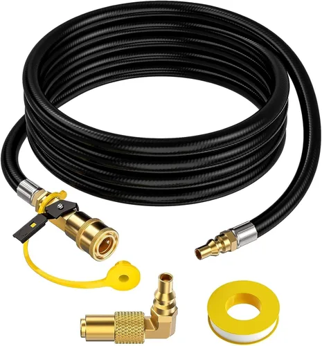 Manguera de propano de conexión rápida RV de 12 pies para RV a parrilla, manguera de propano de conexión rápida LP con adaptador de codo para