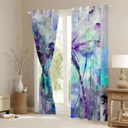 Miniatura 3 de jejeloiu Cortinas de oscurecimiento de libélula (2 paneles, 52 x 84 pulgadas), cortinas abstractas para dormitorio, sala de estar, arte moderno, 30%