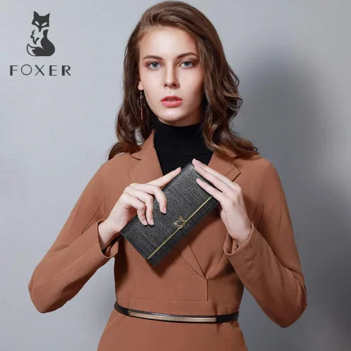 Miniatura 7 de FOXER Cartera de cuero para mujer, cartera de embrague plegable para mujer, talla única