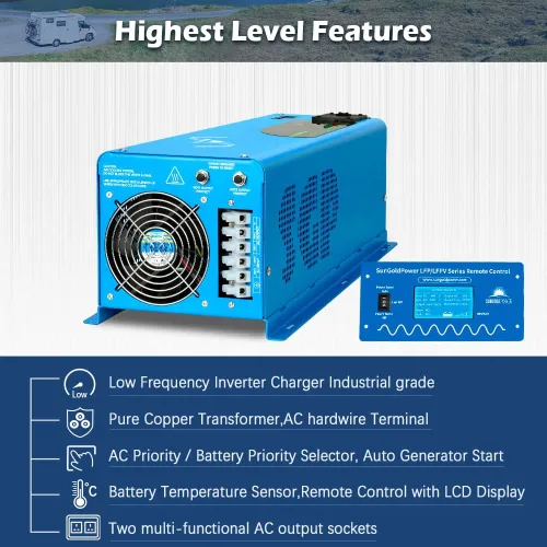 Miniatura 3 de SUNGOLDPOWER - Cargador inversor de 6000 W, entrada de 24 V CC y 240 VCA, salida de CA de 120 V/240 V de fase dividida, baja frecuencia, pico