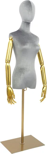 Miniatura 10 de Maniquí femenino de terciopelo con brazos y base dorados, altura ajustable de 59 a 79 pulgadas, soporte de exhibición de medio maniquí
