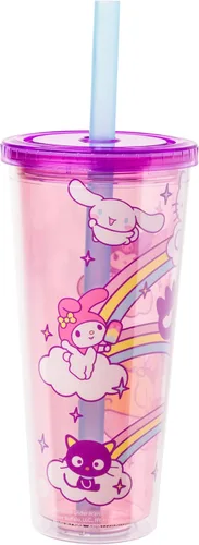 Miniatura 2 de Silver Buffalo Sanrio Hello Kitty and Friends - Vaso de plástico Boba con tapa y popote con Hello Kitty, Cinnamorroll, Kuromi, My Melody, Badtz