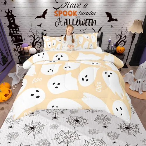Miniatura 25 de Castle Fairy Juego de edredón de cama con temática de Halloween, tamaño Queen, juego de ropa de cama de microfibra súper suave estilo caricatura
