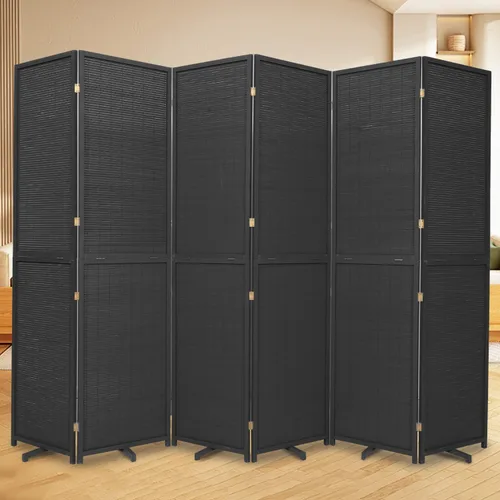 Miniatura 17 de Panel divisor de habitación de bambú con patas giratorias de 360°, 4 paneles de 47 pulgadas de alto, pantalla de privacidad plegable corta