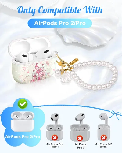 Miniatura 2 de Funda para AirPods Pro/Pro 2 con llavero de perlas, diseño de concha con purpurina para niñas, bonita y elegante funda Kawaii para Apple