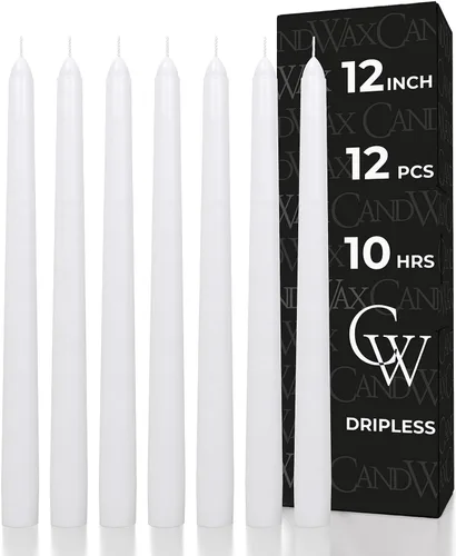 Miniatura 12 de CANDWAX Paquete de 12 velas cónicas rojas – Velas rectas sin goteo de combustión lenta sin perfume de 12 pulgadas – Ideal para mesa de comedor – Rojo