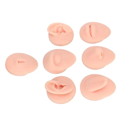 Miniatura 7 de Pieza de práctica de piercing corporal, modelo de 6 piezas de silicona suave, modelo de simulación de perforación de oreja, ojo, nariz, boca, lengua