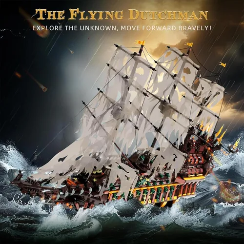 Miniatura 8 de Mould King Kits de Bloques de Construcción de Modelo de Barco Pirata Grande, Bloque de Construcción de Barco Pirata Holandés MOC para Construir