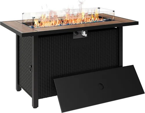 Miniatura 8 de Mesa para fogata de propano de 44 pulgadas, mesa rectangular de gas para exteriores de 50,000 BTU con tapa, cubierta impermeable, mesa rectangular