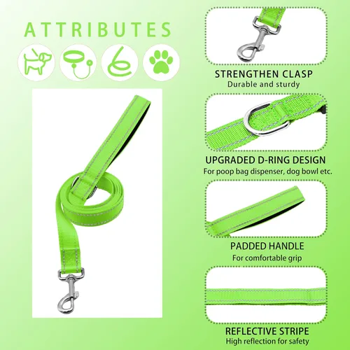Miniatura 3 de Collar reflectante para perro con hebilla de bloqueo de seguridad, collares de nailon suaves y transpirables ajustables para perros pequeños, Verde
