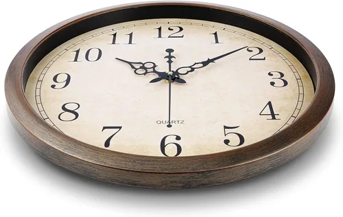 Miniatura 5 de Bernhard Products Reloj de pared marrón vintage, silencioso, sin tictac, de 16 pulgadas, extra grande, de cuarzo, funciona con pilas, redondo
