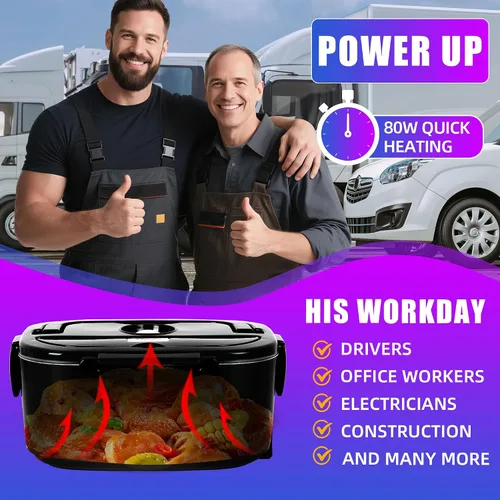 Miniatura 3 de IXIIE Fiambrera eléctrica de 80 W para adultos, calentador de almuerzo de 1.5 L con 2 compartimentos para camiones/coches/trabajo, lonchera térmica