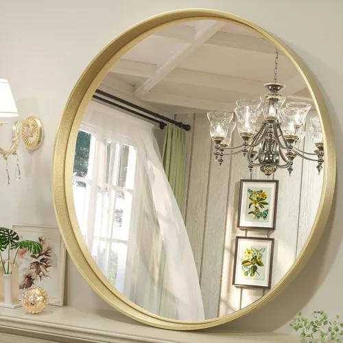 Miniatura 100 de TETOTE Espejo de marco dorado cepillado de 16 x 24 pulgadas, espejo de tocador de baño de latón dorado para pared, espejo enmarcado rectangular