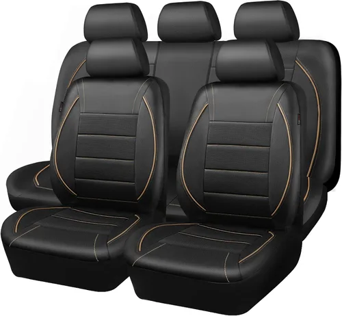 Miniatura 16 de CAR PASS Fundas de Asiento de Automóvil de Cuero Sintético con Ribetes Juego Completo, Fundas de Asiento de Cuero Transpirable Gris para Gris