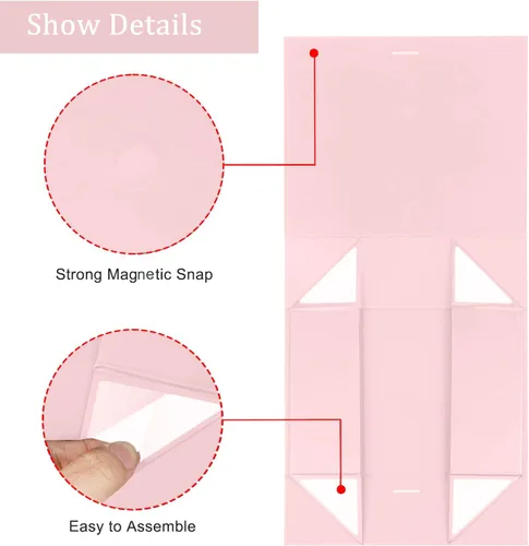 Miniatura 4 de DaiJoob Caja de regalo con tapa para regalos de 10.5 x 7.5 x 3.1 pulgadas con cinta y cierre magnético (paquete de 1) (rosa)