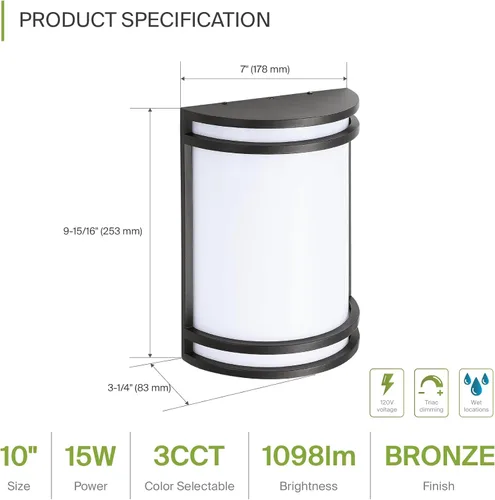 Miniatura 2 de ASD Lámpara LED de montaje en pared para exteriores e interiores de 10 pulgadas con sensor de movimiento, iluminación de pared de níquel cepillado