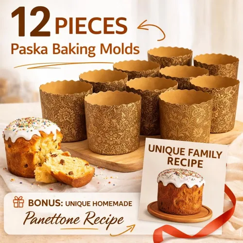 Moldes para hornear Kulich y Panettone de 12 onzas, paquete de 12 unidades, formas de papel antiadherentes para pan de Pascua, 4.3 pulgadas de ancho